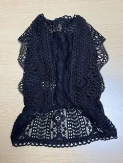アズノウアズデワン　黒い花柄レース犬服 透かし編みのサムネイル