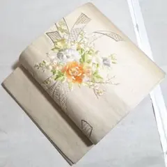 A5 花束ね熨斗 刺繍 金銀糸 白地 太鼓 正絹 フォーマルな袋帯 365