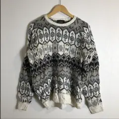 古着 ノルディック柄 ウールニット セーター 総柄 ゆるシルエット 90s風