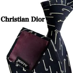 美品Christian Diorディオールネイビー総柄ネクタイ ゴルフ刺繍付き