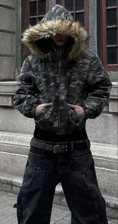 ELUVA迷彩ファー付きジャケットy2k系 ストリート系