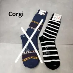 【新品】Corgi コットンソックス ネイビー ストライプ Mのサムネイル