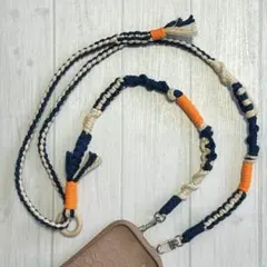 スマホショルダー【調整可】【mamefuku】デニムブルー✖️オレンジ✖️アイボリー