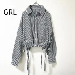 GRL グレイルストライプ柄ドロストショート丈シャツ　ブラック