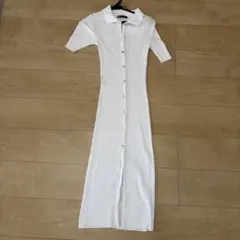 【未使用】ZARA 襟付きリブカットソーロングワンピース ホワイト S