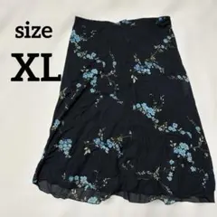 大SALE中❣️フレアスカート 【XL】ブラック/ブルー 花柄