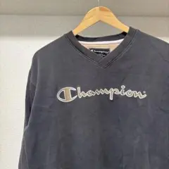 Champion Vネック トレーナー L グレー 古着 ビンテージ 刺繍