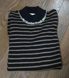 earth music&ecology ビジュー付きストライプセーター