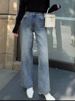 グレイル フリージア パールストレートデニムパンツ[cu457] ブルー