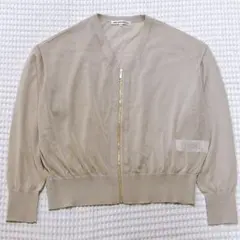 美品 23区 シャイニーシアー ニット 薄手 ジップアップ ベージュ 38 M