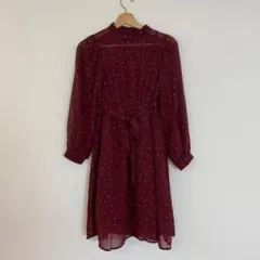M0208 ★新品★ ワンピース　長袖　あずき色　バーガンディ　XSサイズ　春秋
