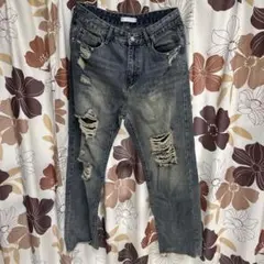 メンズ XLサイズ ダメージ加工 ストレート デニムパンツ ワイドパンツ