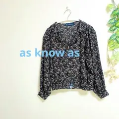 【美品】as know as アズノウアズ 花柄ブラウス 総柄 七分袖 襟付き