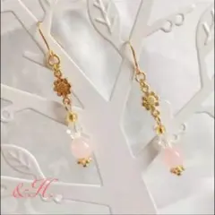 【No.197】天然石ローズクォーツ♡ピアス