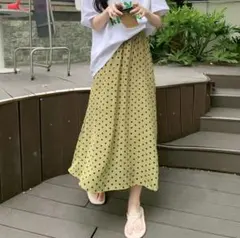 ドット柄 ロング スカート 春夏服 ボトムス　グリーン