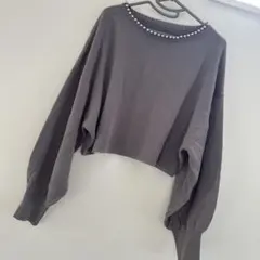 しまむら　ローズファーム パール付き パフスリーブ カットソー