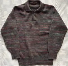 マルチカラー レトロデザイン ポロ襟ニット セーター メンズ 古着