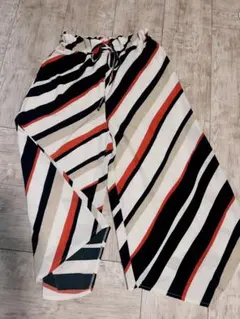 ストライプ ガウチョパンツ ウエスト調整可能