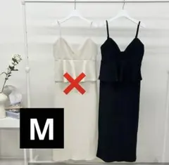 ルナシオン ウェーブジャガードペプラムキャミワンピース ブラック M しまむら