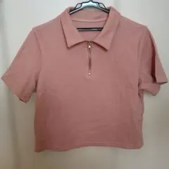 ピンク ポロシャツ 半袖 ジッパー付き