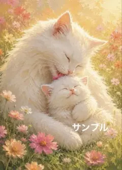 一作限り】花畑で寄り添う白猫と黒猫の親子 K913 - メルカリ