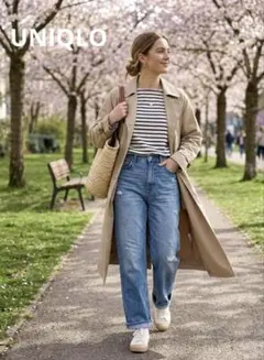 【美品】UNIQLO ボーダーカットソー XL ネイビー×ホワイトゆったり大きめ