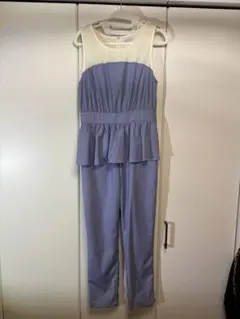 ノースリーブ レース切り替え オールインワン サロペット ブルー Lサイズ