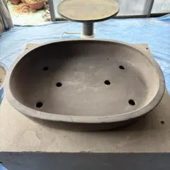 盆栽鉢 楕円形 陶器 植木鉢　常滑焼？　中古鉢　落款あり大型盆栽に！のサムネイル