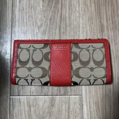 COACH ロゴデザイン 長財布 ベージュ/レッド