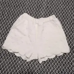 プティマイン ハーフパンツ リボン柄 スカラップ ホワイト キルティング 110
