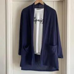 ロングカーディガン　ネイビー　オープンフロント