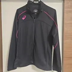 asics ブラック/ピンク ジップアップジャージS