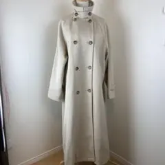 【SENSE OF PLACE】ウール混合クリーム色ダブルブレストロングコート