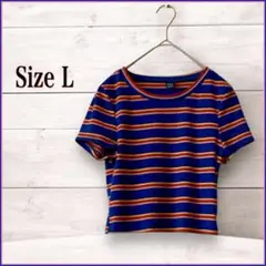 半袖Tシャツ ボーダー トップス L クロップド丈　チビT