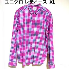 ユニクロ フランネルシャツ 激レア好配色ピンク×ネイビー 長袖 XLサイズ
