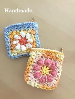 ミニポーチ　小物入れ　ハンドメイド　グラニースクエア　カラフル　編み物