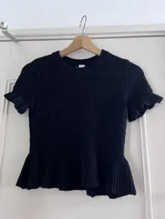 ZARA ブラックフリル袖ペプラムニットトップス XS