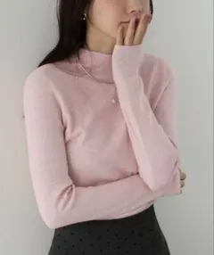 ウール混ベーシックハイネックニット ピンク Mサイズ