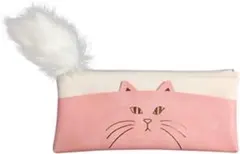 【新品未使用】かわいい猫のしっぽ付きペンケース ピンク