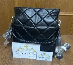 AMOUR INFINI 2way ラム革 ショルダーバッグ キルティング 黒