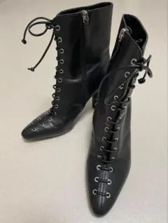 ZARA ザラ レースアップヒールブーツ ブラックレザー 牛革 サイズ38