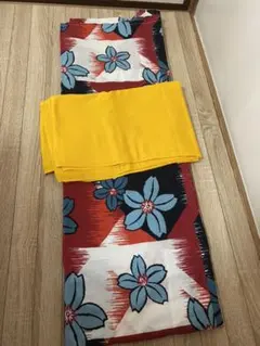 Y03○ 浴衣　昭和レトロ　お花　赤　オシャレ