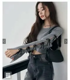 【GRL】スリットスリーブリボン付き長袖ニット グレー