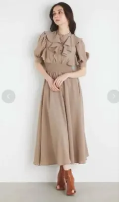 rienda リエンダ ラッフルデザインフレアワンピースOP BEG