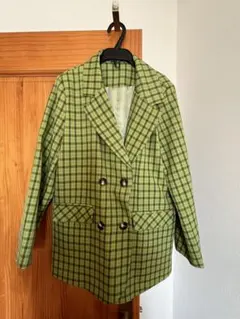 グリーンチェック ダブルブレスト テーラードジャケット　服のサムネイル