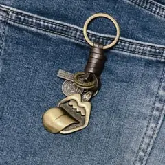 レザーキーホルダー　カラビナ　ロック　レトロ　カラビナ　アメカジ　ストリート