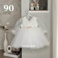 ふわふわチュールドレス90　１歳誕生日ドレス　女の子　セレモニードレス