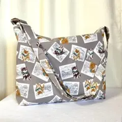 犬柄柴犬豆柴黒柴シンプルショルダーバッグ特大(グレー/ベージュ)＊ハンドメイド