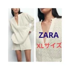 ZARA カットワークエンブロイダリーブラウス　XLサイズ