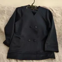 ネイビー ダブルボタン ノーカラージャケット
